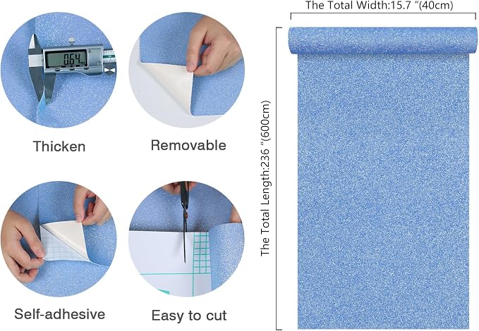 CHIHUT Holographic Blue Glitter Peel and Stick Wallpaper 15.7''x236'' - Image 8