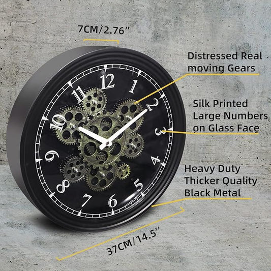 CLXEAST 15 Inch Real Moving Gear Wall Clock, Vintage Industrial Steampunk Metal - Image 2