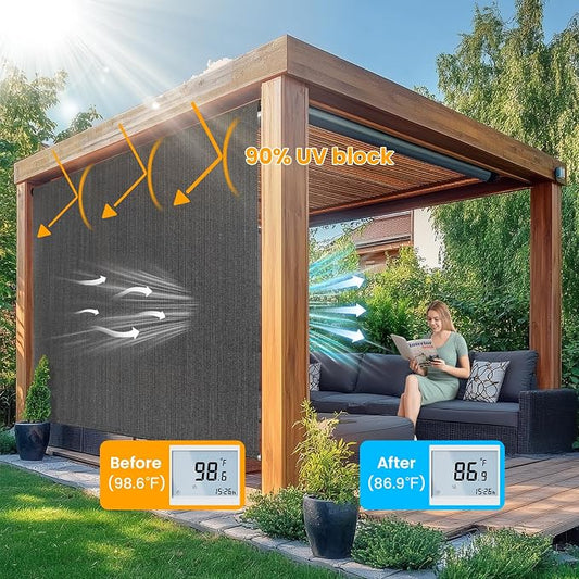 Custom Size Gray Patio Shades Roll up Outdoor Roller Shade Crank Wand Blind - Image 2