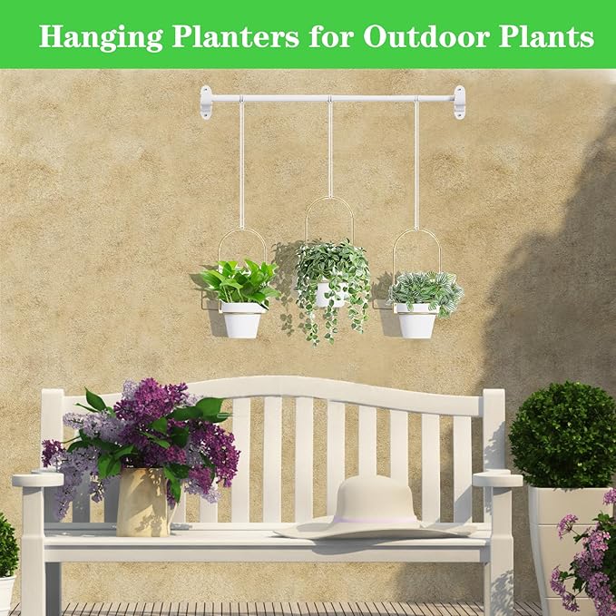 DOUBFIVSY Hanging Planters for Indoor Plants Plant Hanger, Adjustable Hanging Window Planter Hanging Wall Planter for Garden, 25in Plant Shelves Metal Holder Rod with Pots (White)