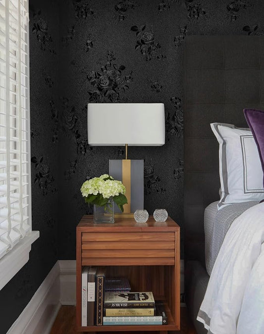Erfoni Black Peel and Stick Wallpaper Black Floral Embossed Contact Paper - Image 2