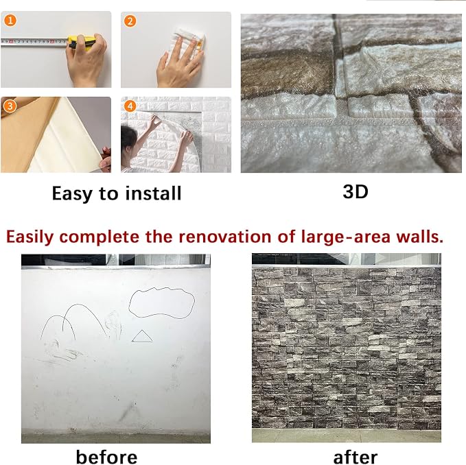 10PCS 3D Wall Panels Peel and Stick Foam 3D Brick Wallpaper Peel and Stick Faux - Image 6