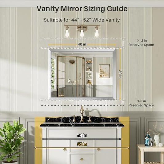 40x30 Inch Brushed Silver Bathroom Mirror - Image 2