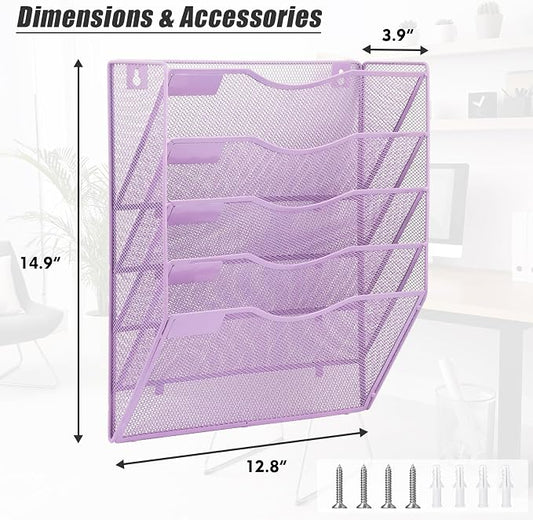 EASEPRES 5 Pocket Mesh Hanging Wall File Organizer, Wall Mounted Mail Paper - Image 2