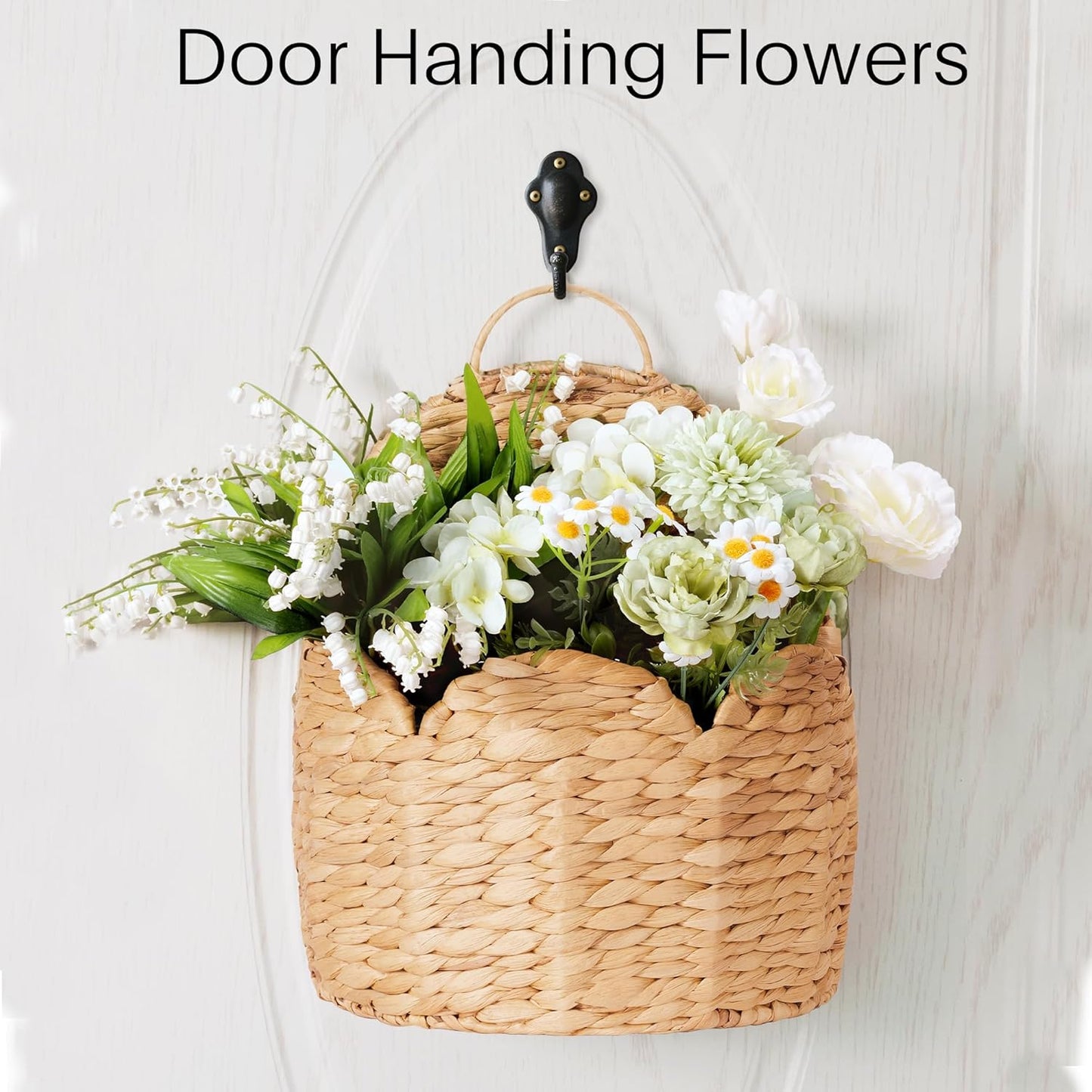 Scalloped Edge Hanging Planter Basket,Water Hyacinth Woven Wall Baskets for Front Door,Hangable Storage Organize for Flowers,Mails,Wicker Handmade Baskets for Garden,Farmhouse,Home Decor