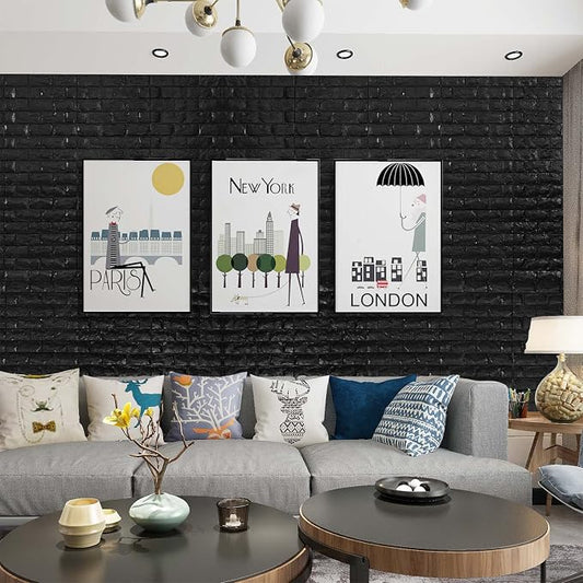 YU LI 3DH 3D Wall Panels Peel and Stick 30PCS Black Foam Brick Wallpaper - Image 2