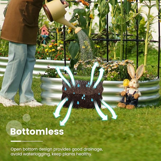 KING BIRD Raised Garden Bed with Wall Trellis Galvanized Planter Garden Box Outdoor for Gardening, Climbing Vegetables, Flowers 3.94x2.95x0.98 Ft, Silver