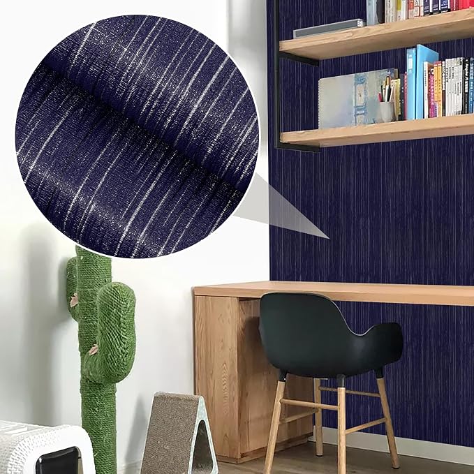Navy Blue Grasscloth Peel and Stick Wallpaper Vintage Texture Removable - Image 9