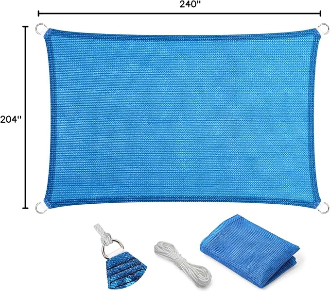 Eden's Decor Straight Flat-Edged Sun Shade Sail Rectangular 17' x 20' Blue UV-Blocking Outdoor Canopy Fabric Cloth Awning for Pergola Patio Garden Backyard Custom Size