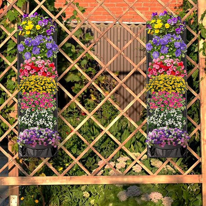 2 Packs Hanging Planter for Outdoor Plants, 7 Pocket Vertical Wall Planter - Image 6