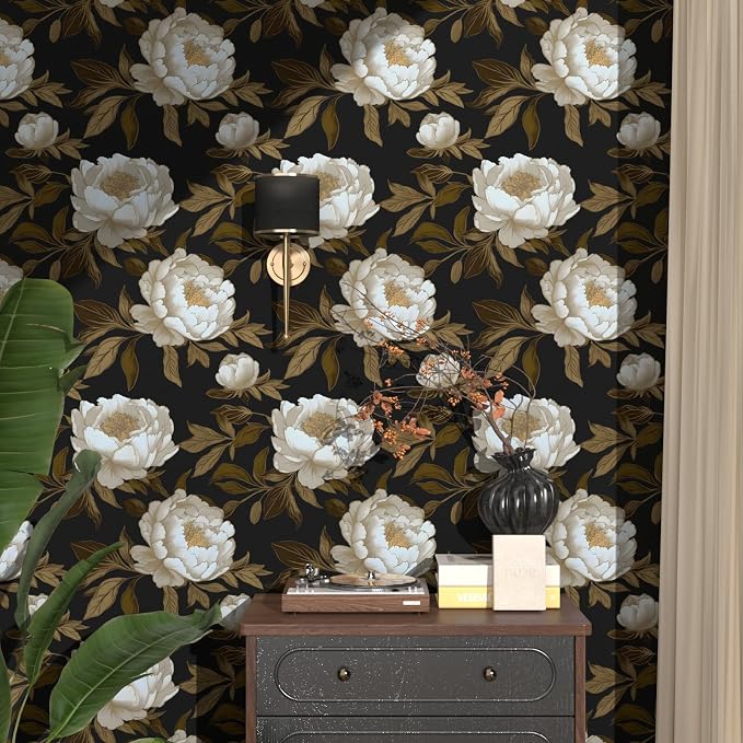 Laatse Peony Floral Wallpaper Peel and Stick Gold Leaf Contact Paper Modern - Image 8