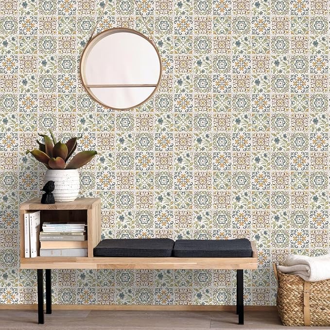 Wudnaye Bohemian Wallpaper Peel and Stick Faux Tile Contact Paper 17”×196” Tile - Image 9