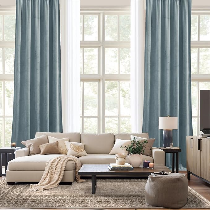 NICETOWN Stone Blue Velvet Curtains & Drapes 108 inches Long - Image 9