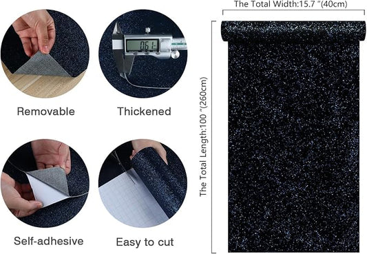 CHIHUT Black Blue Glitter Wallpaper Peel and Stick 15.7''x100'' Sparkle Glitter - Image 2