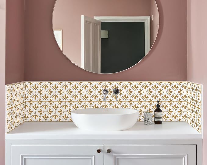 FLFK Wallpaper Border Gold and White Patterns Peel and Stick Wall Border Self - Image 6