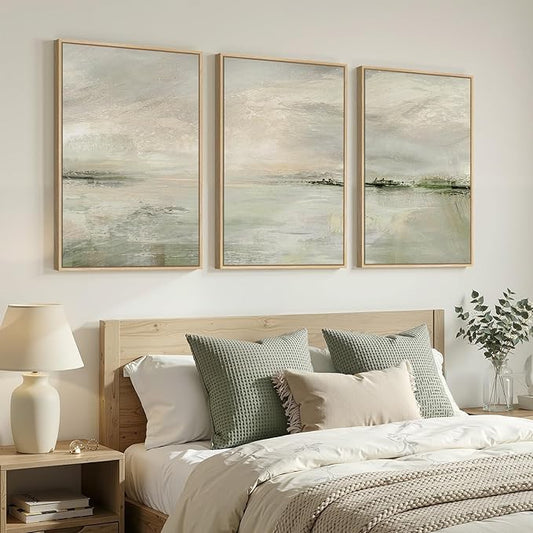Large Framed Sage Green Abstract Landscape Wall Art - Image 2