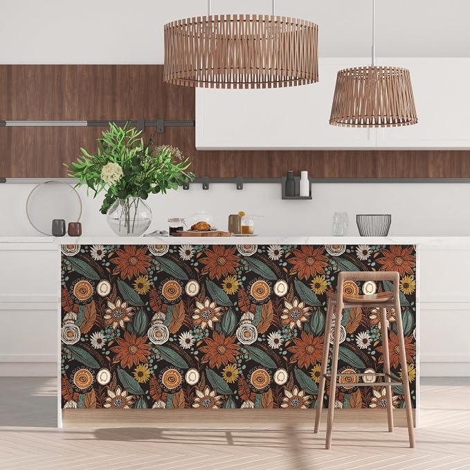 Rustic Boho Wallpaper Peel and Stick, Vintage Dark Brown Floral Contact Paper - Image 8