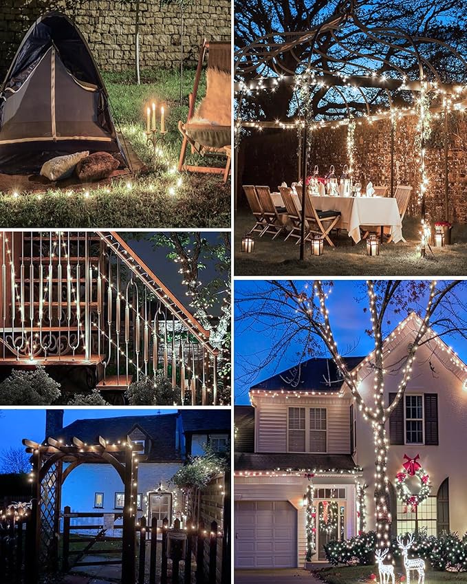 1 Pack Solar Fairy Lights for Outside Waterproof, 49FT/15M 150LED Solar String Lights Outdoor 8 Modes Solar Twinkle Lights for Garden Yard Christmas Tree Wedding Party Decor, Cool White