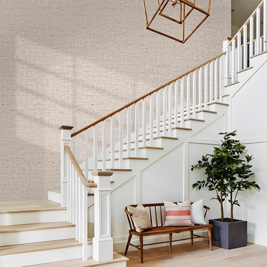 15.75"x590.6" Beige Grasscloth Wallpaper Peel and Stick Removable Textured Wall - Image 2