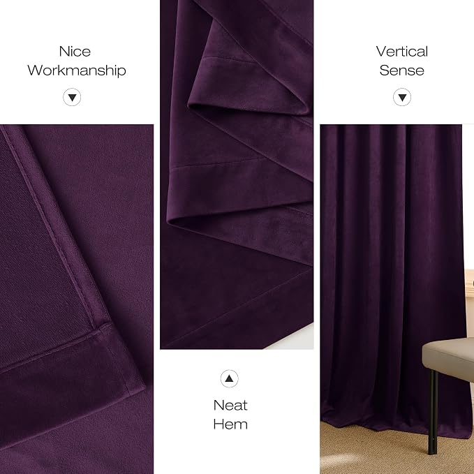 NICETOWN Blackout Purple Gothic Velvet Curtains 96 inch Long, Dark Purple - Image 9