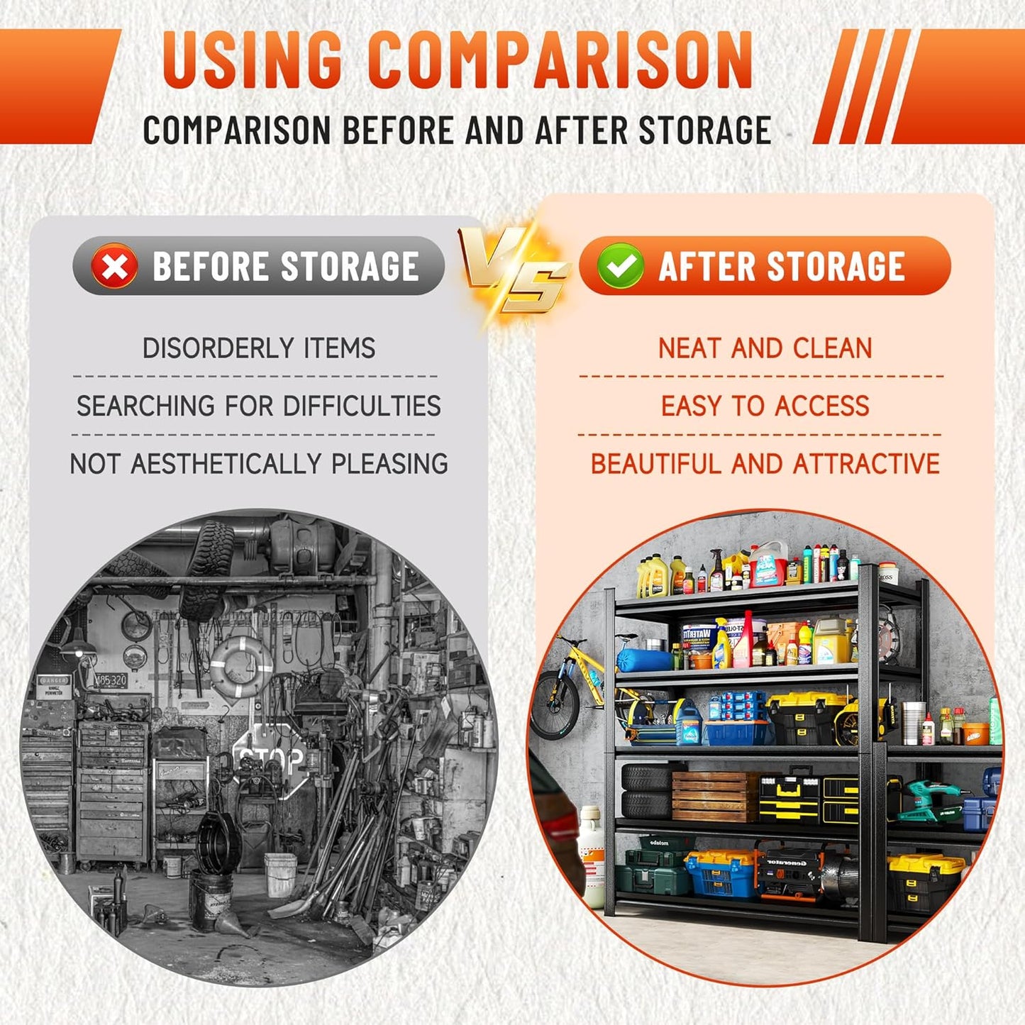 Heavy Duty 5-Tier Shelving Unit 2500LBS Capacity - Adjustable Steel Garage Shelves for Warehouse, Basement Storage(63''H x 39.4''W x 17.7''D)