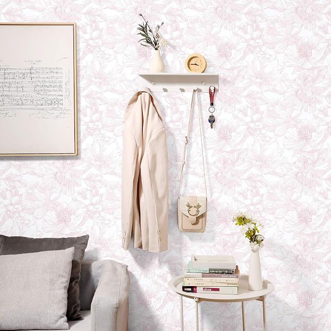 Ismoon Large Floral Peel and Stick Wallpaper Boho White/Pink Contact Paper - Image 7
