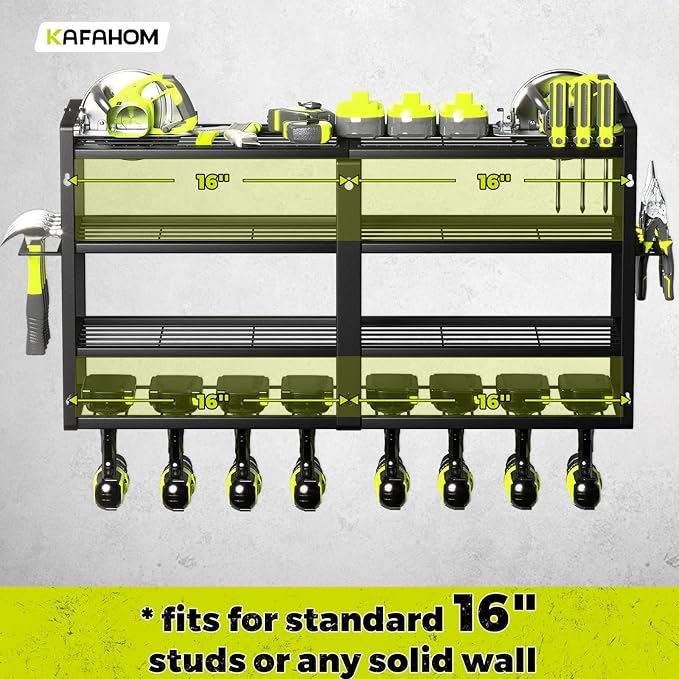 KAFAHOM Power Tool Organizer-8 Drill Holder Wall Mount,4 Layer Heavy Duty Metal Power Tool Storage Rack,Garage Tool Organizer and Storage with Screwdriver Holder/Plier Holder/Hammer Holder