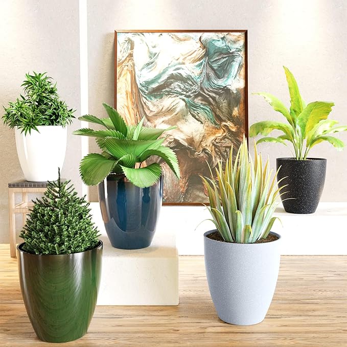 QCQHDU Plant Pots Set of 2 Pack,10 Inch Plant Pot for Indoor and Outdoor Plants with Drainage Hole,Flower Pots Modern Decorative Planter for Garden Plants (Dark Grey)