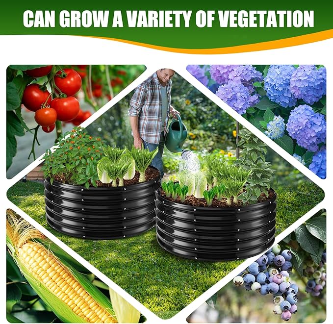 17" Tall Elevated Round Metal Rised Garden Bed- 3.3'x3.3' in Size and 0.8MM Thick Durable Planter Box for Vegetables Flowers Succulent at Patio/Garden Outdoor (Black, 3.3FT Diameter)