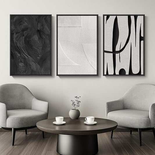 Large Framed Black and White Abstract Wall Art - Image 2