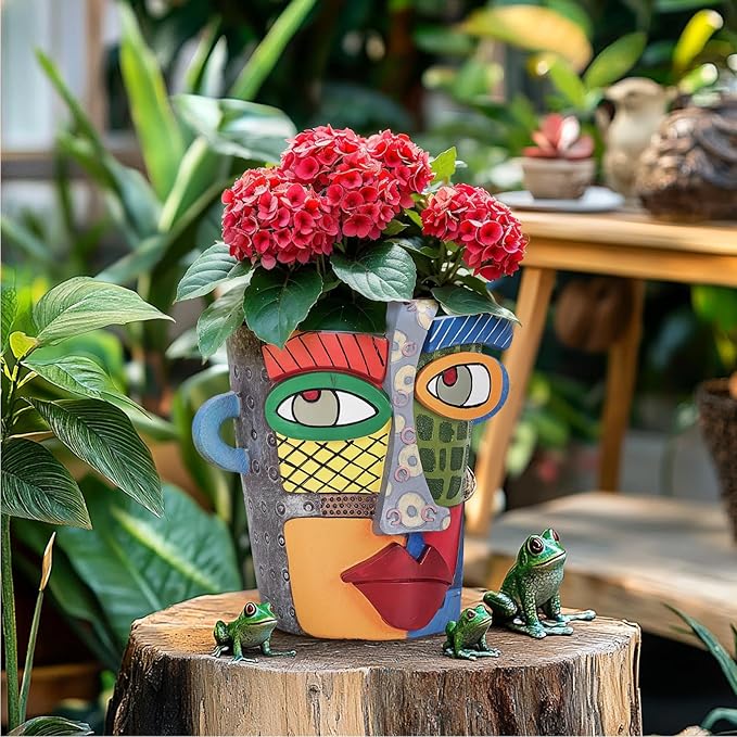 LCCCK Colorful Face Planter Funky Head Planters for Indoor Plants, Succulent Pots with Drainage for Home Unique Decor, Large Abstract Flower Pots for Indoor Outdoor Garden Cute Plant Decor