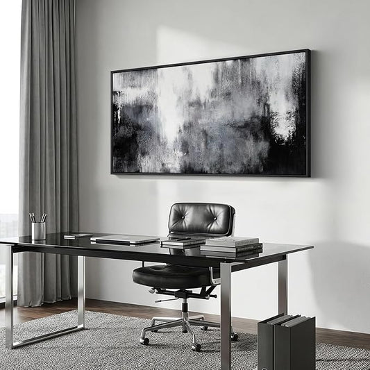 Large Framed Black and White Abstract Wall Art - Image 2