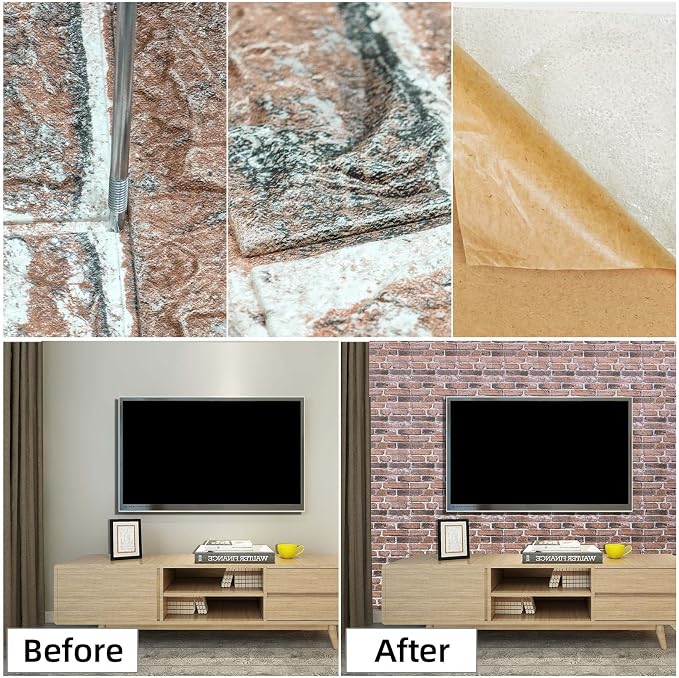 3D Wall Panels Peel and Stick in Red White, Faux Brick Wall Panels - Image 6