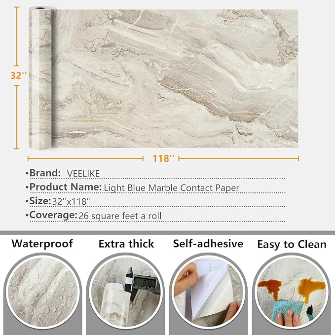 VEELIKE Large Size Marble Contact Paper Peel and Stick Countertops - Image 8