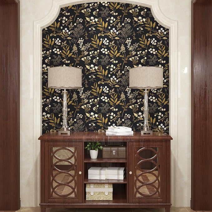 Laatse Gothic Wallpaper Peel and Stick Dark Floral Wallpaper 17.5in x 78.7in - Image 7
