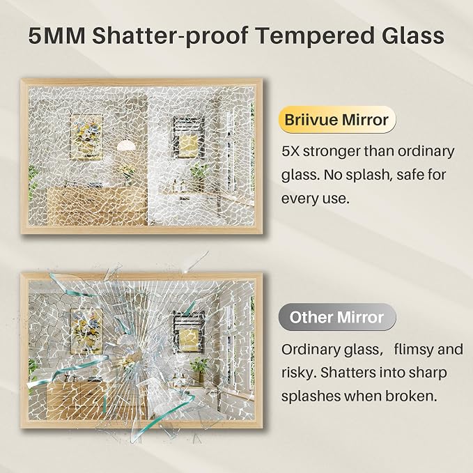 72x36 Inch Bathroom Mirror for Wall, Anti-Rust Oak Wood Grain Metal Framed - Image 8
