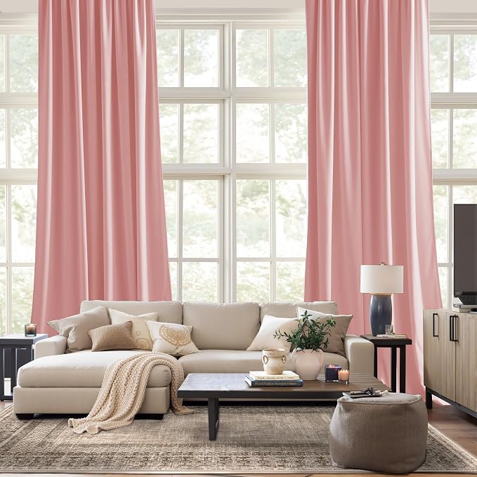 NICETOWN Pink Velvet Curtains 96 inch Length, Blush Pink Room Darkening Thermal - Image 9