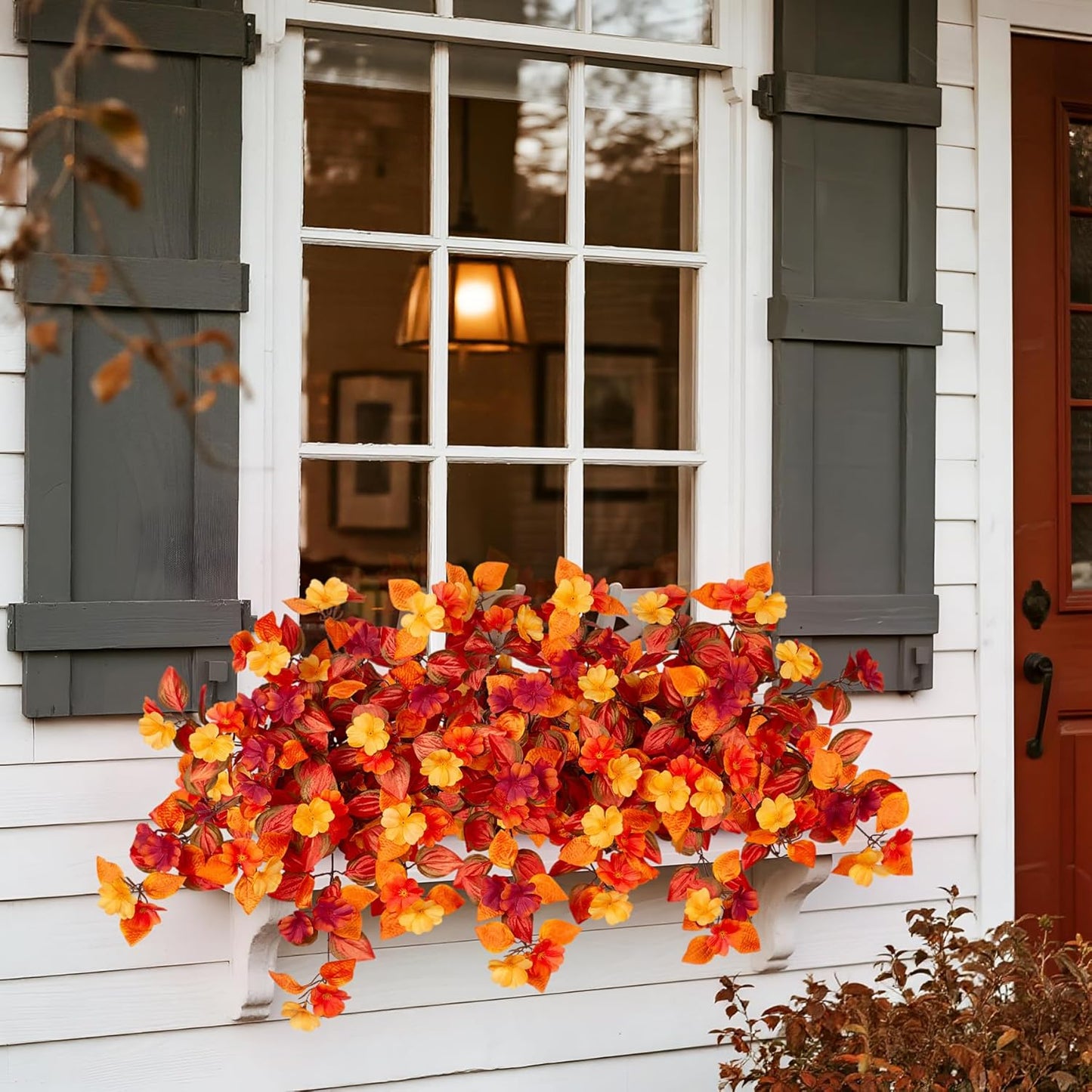 Fake Fall Flowers Artificial for Decoration 2PCS Faux Silk Fall Flowers Plants for Outdoors Outside Planters UV Resistant Looks Real for Front Door Porch Patio Garden Decor