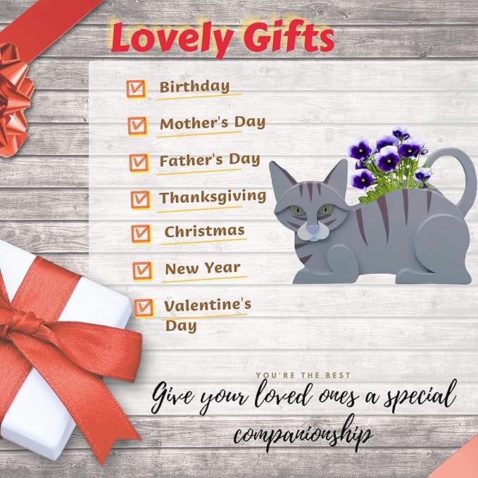 Blue Cat Planter Plant Pots,Cute Garden Cat Flower Planter,Cat Planters Birthday Gifts for Women,Office,Indoor/Outdoor Decor(12.5 * 5.6 * 7.8in)