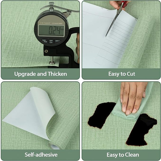 TANONE Contact Paper Peel and Stick, Grasscloth Green Wallpaper Self Adhesive - Image 2