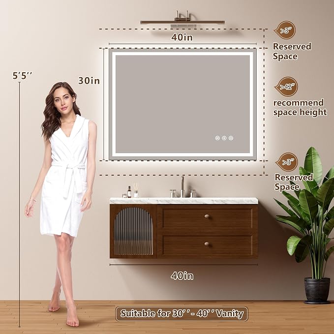 40x30 Inch LED Lighted Bathroom Mirror - Image 7