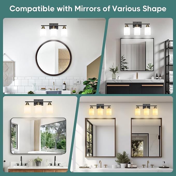 Ascher Bathroom Light Fixtures, 3-Light Vanity Light Over Mirror, Wall Lamp - Image 9