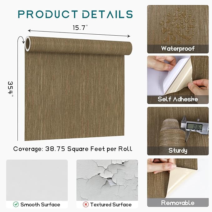 VEELIKE 15.7''x354'' Gold Brown Grasscloth Wallpaper Textured Woven Grass Cloth - Image 9