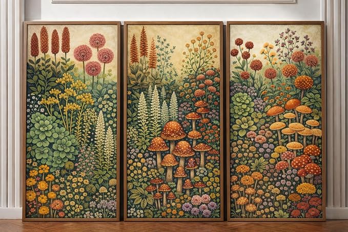Framed Canvas Wall Art Set of 3 Vintage Botanical Mushroom Prints 16x24 Inch by NCYEL