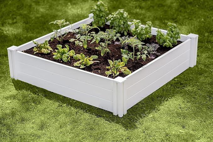 Vita Classic 4 Foot x 4 Foot x 11 inch White Vinyl Raised Modular Garden Bed, White, PVC, BPA and Pthalate Free, VT17108