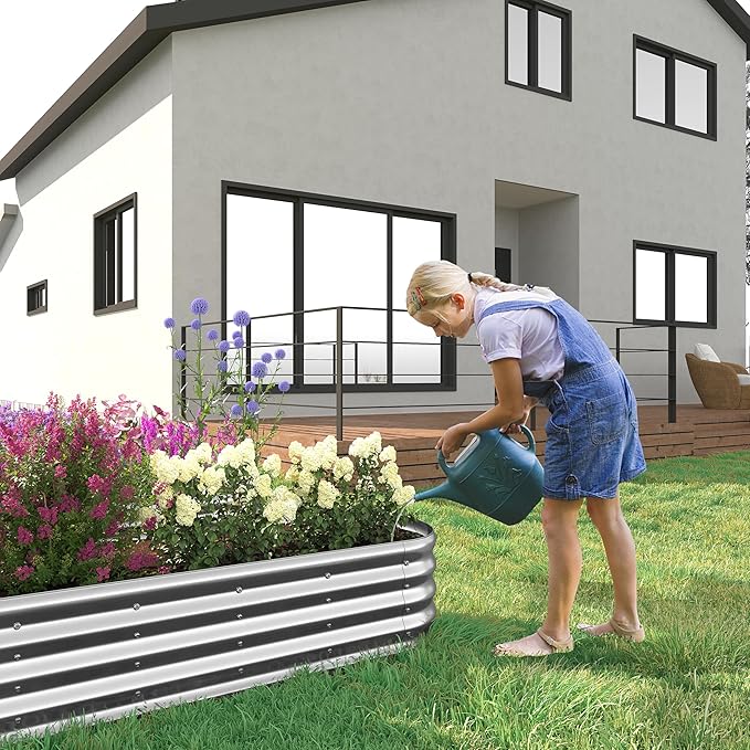 6x3x1.3 Oval Galvanized Raised Garden Bed,Outdoor Planter Box Metal Patio Kit Planting Bed for Vegetables Flowers and Succulents