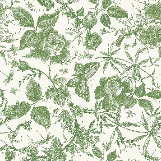 JiffDiff Floral Vintage Wallpaper Peel and Stick,Green Rose Wallpaper Removable - Image 7