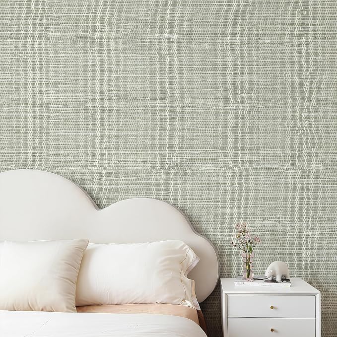 JiffDiff Grasscloth Wallpaper Peel and Stick Cream Grassweave Stick on - Image 9
