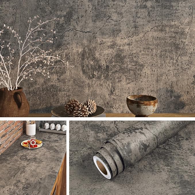 Livelynine 15.8x197 Concrete Limewash Peel and Stick Dorm Wallpaper Removable - Image 8