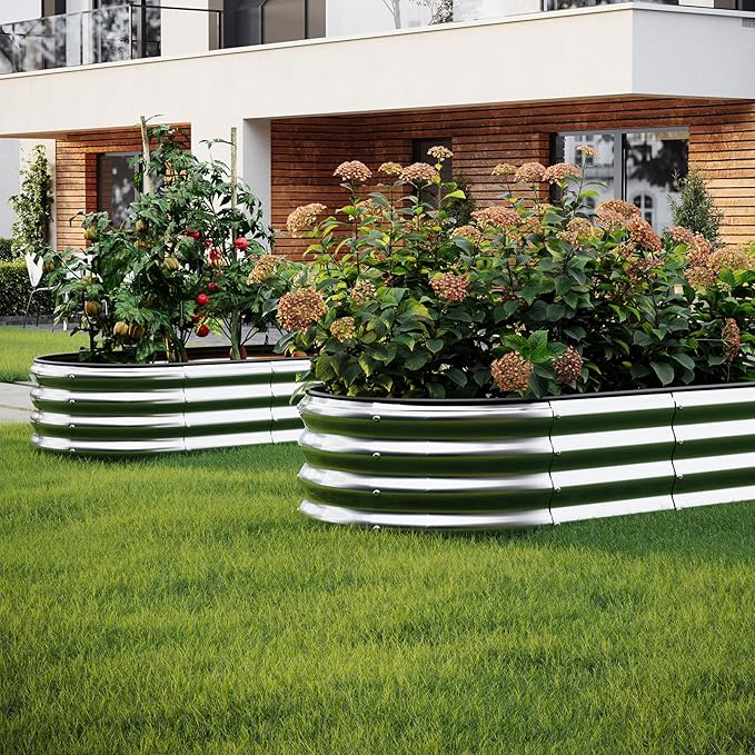 Galvanized Metal Planter Round Raised Garden Bed Kit for Gardening Outdoor,3x3x1ft 2 Grow Garden Box Raised Flower Bed,Round Galvanized Planter Outdoor Large Metal Fire Pit Ring